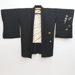 Haori Jacket Vintage(1950-1980) Black Shibori Flower Silk #9848B2