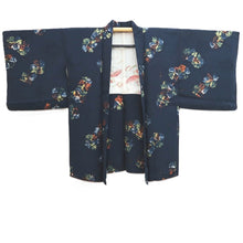 Load image into Gallery viewer, Haori Jacket Vintage(1950-1980) Navy Roketsuzome Flower Silk #10719D2
