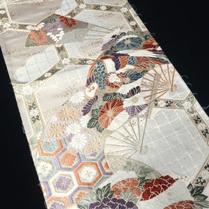 BB10051AD Silk Obi Fabric Phoenix White Gold 48.4x10.6in(123x27cm)