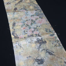 Load image into Gallery viewer, BB10011AB Silk Obi Fabric Chrysanthemum Butterfly Gold Silver 84.6x11.0in(215x28cm)

