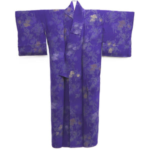 Kimono Vintage(1950-1980) Purple Silver Gold Abstract art Silk #10253E3