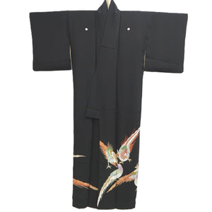Tomesode Vintage(1950-1980) Black Bird Embroidery Silk #10401A1