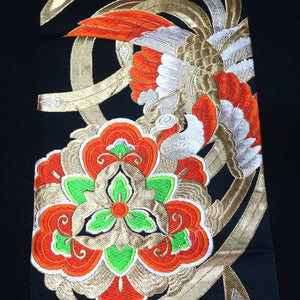 BB10071AF Silk Obi Fabric Phoenix Black Gold 46.1x10.6in(117x27cm)
