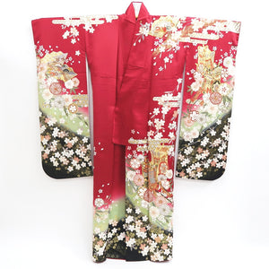 Furisode Red Gold Sakura Cherry Blossom Tall Silk #9686J4