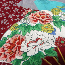 Load image into Gallery viewer, KK1451A1 Silk Kimono Fabric Vintage(1920-1950) Flower Dark Red 56.3x12.2in(143x31cm)
