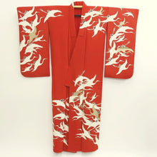 Load image into Gallery viewer, Kimono Vintage(1920-1950) Red White Gold Crane Birds Silk #9669J3
