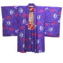 Load image into Gallery viewer, Haori Jacket Vintage(1920-1950) Blueish Purple Meisen Floral pattern Silk #11050A3
