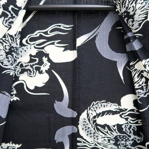 Men's Yukata Black Dragon Kansai Cotton #10358F3