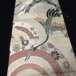 BB10041AD Silk Obi Fabric Crane Birds Gold Black 84.6x11.0in(215x28cm)
