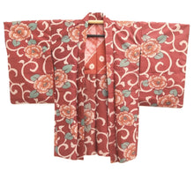 Load image into Gallery viewer, Haori Jacket Vintage(1920-1950) Red Meisen Camellia Karakusa Silk #11030A2

