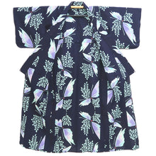 Load image into Gallery viewer, Yukata Vintage(1950-1980) Navy Peppermint Green Butterfly Cotton #10754D3
