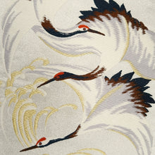 Load image into Gallery viewer, Fukuro Obi Vintage(1950-1980) White Silver Gold Crane Birds Silk BB319V8
