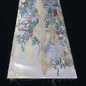 BB10061AE Silk Obi Fabric Townscape Gold 38.2x11.0in(97x28cm)