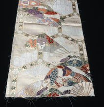 Load image into Gallery viewer, BB10051AD Silk Obi Fabric Phoenix White Gold 48.4x10.6in(123x27cm)
