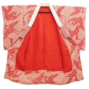 Juban Vintage(1950-1980) Red Crane Birds Silk #10363F4