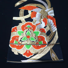 Load image into Gallery viewer, BB10071AF Silk Obi Fabric Phoenix Black Gold 46.1x10.6in(117x27cm)
