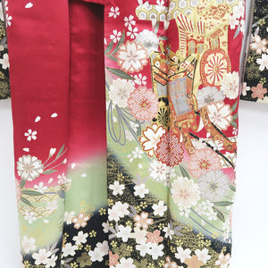 Furisode Red Gold Sakura Cherry Blossom Tall Silk #9686J4