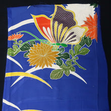 Load image into Gallery viewer, KK1376B7 Silk Kimono Fabric Vintage(1950-1980) Butterfly Blue 65.7x13.4in(167x34cm)
