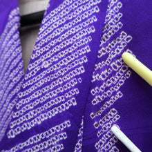 Load image into Gallery viewer, Kimono Vintage(1950-1980) Purple Shibori Yabane Silk #10263E4
