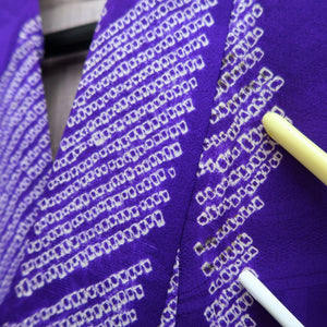 Kimono Vintage(1950-1980) Purple Shibori Yabane Silk #10263E4