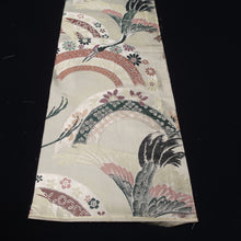 Load image into Gallery viewer, BB10041AD Silk Obi Fabric Crane Birds Gold Black 84.6x11.0in(215x28cm)
