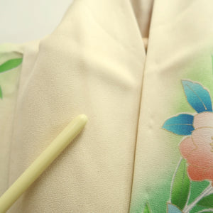 Furisode Pale Yellow Green Light Blue Peacock Tall Silk #10551B4