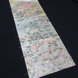 BB10011AB Silk Obi Fabric Chrysanthemum Butterfly Gold Silver 84.6x11.0in(215x28cm)