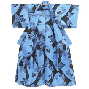 Yukata Vintage(1950-1980) Light Blue Black Butterfly Cotton #10482A5