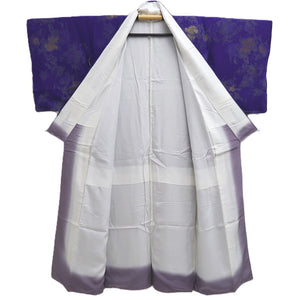 Kimono Vintage(1950-1980) Purple Silver Gold Abstract art Silk #10253E3