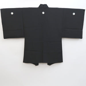 Men's Haori Vintage(1950-1980) Black Habutae Landscape Silk #9978C2