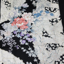 Load image into Gallery viewer, KK1416B8 Silk Kimono Fabric Vintage(1950-1980) Peony Black 67.3x14.2in(171x36cm)
