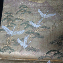 Load image into Gallery viewer, BB10001AB Silk Obi Fabric Crane Birds Bamboo Gold 57.9x11.0in(147x28cm)
