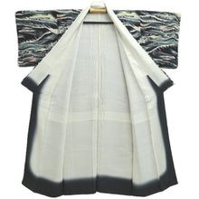 Load image into Gallery viewer, Kimono Vintage(1950-1980) Black Gray Storm Curling Wave Silk #10776D4
