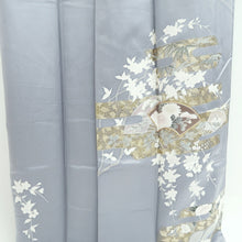 Load image into Gallery viewer, Kimono Blueish Gray Cherry Blossom Chrysanthemum Tall Silk #9933B5
