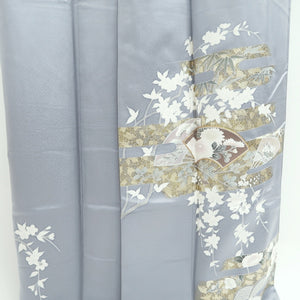 Kimono Blueish Gray Cherry Blossom Chrysanthemum Tall Silk #9933B5