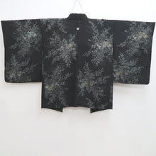 Load image into Gallery viewer, Haori Jacket Vintage(1950-1980) Black Silver Chrysanthemum Plum blossom Wave Silk #9878B3
