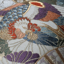 Load image into Gallery viewer, BB10051AD Silk Obi Fabric Phoenix White Gold 48.4x10.6in(123x27cm)
