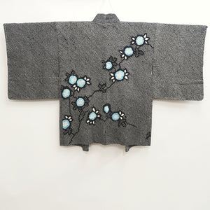 Haori Jacket Vintage(1950-1980) Black Shibori Peony Silk #10063D1