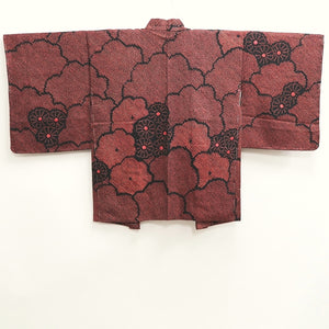 Haori Jacket Vintage(1950-1980) Red Black Shibori Chrysanthemum Silk #10108D2