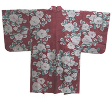 Load image into Gallery viewer, Haori Jacket Vintage(1920-1950) Wine red Meisen Peony Silk #11000F5
