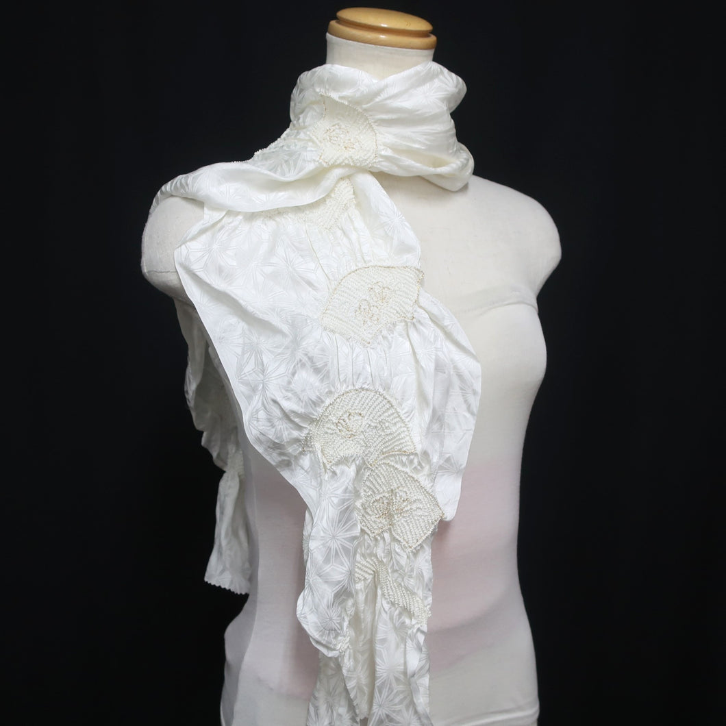 Silk Japanese Obiage Shibori White 52.8x5.1in(134x13cm) A#10012