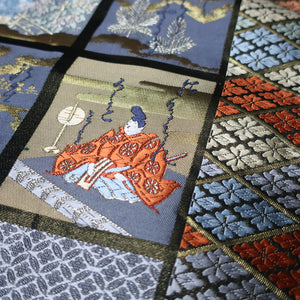 BB10021AC Silk Obi Fabric Heian Princess Dark Blue 51.6x11.0in(131x28cm)