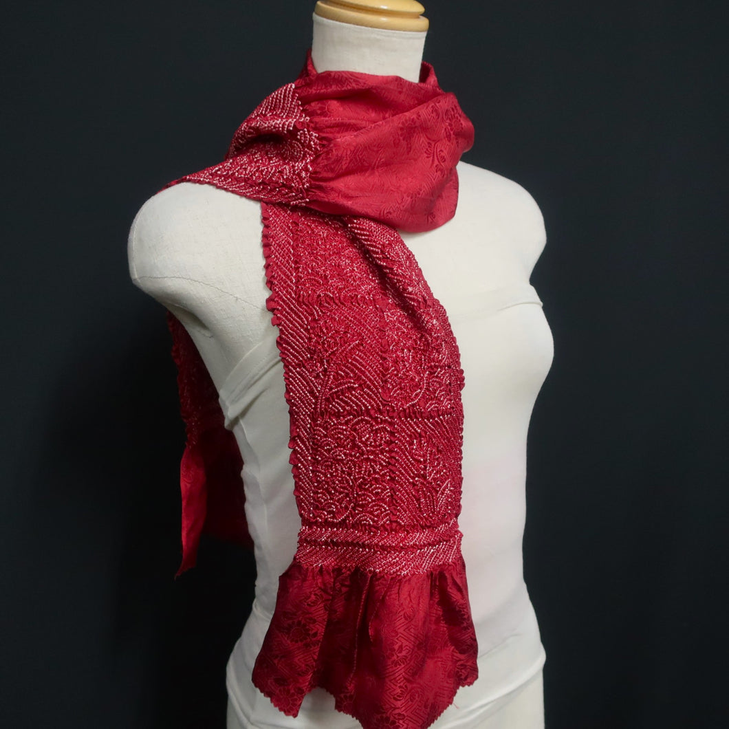 Silk Japanese Obiage Shibori Red 50.4x5.5in(128x14cm) A#10002
