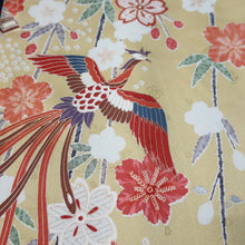 Load image into Gallery viewer, KK1427A1 Silk Kimono Fabric Vintage(1950-1980) Phoenix Yellow brown 83.9x13.4in(213x34cm)
