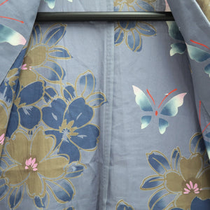 Yukata Gray Butterfly Tall Cotton #10472A5