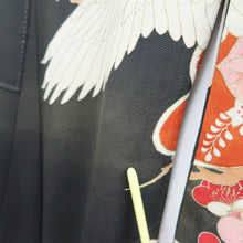 Load image into Gallery viewer, Furisode Vintage(1920-1950) Black Crane Birds Silk #11105Z1
