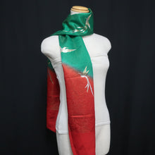 Load image into Gallery viewer, Silk Japanese Obiage Bird Green Red 66.1x11.4in(168x29cm) A#10042
