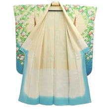 Load image into Gallery viewer, Furisode Pale Yellow Green Light Blue Peacock Tall Silk #10551B4
