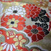 Load image into Gallery viewer, BB10031AC Silk Obi Fabric Vintage(1920-1950) Crane Birds Red Green 76.0x11.4in(193x29cm)

