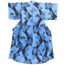 Load image into Gallery viewer, Yukata Vintage(1950-1980) Light Blue Black Butterfly Cotton #10482A5
